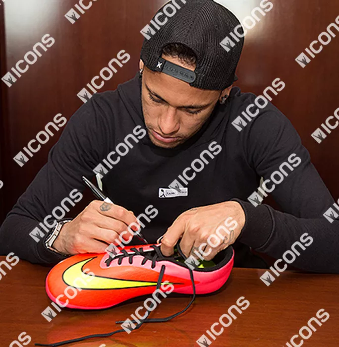 Icons Neymar Jr Signed Peach Nike Hypervenom Phantom Boot In Acrylic Case