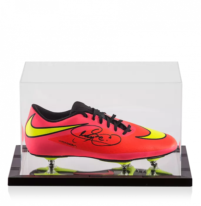icons Neymar Jr Signed Peach Nike Hypervenom Phantom Boot In Acrylic Case