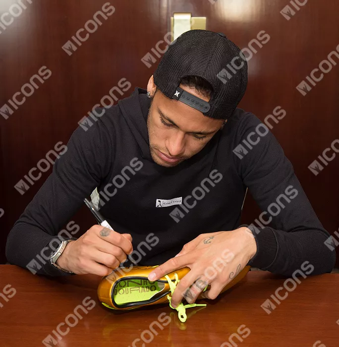 Icons Neymar Jr Signed Special Edition Gold Nike Hypervenom Boot In Bubble Frame: Brazil
