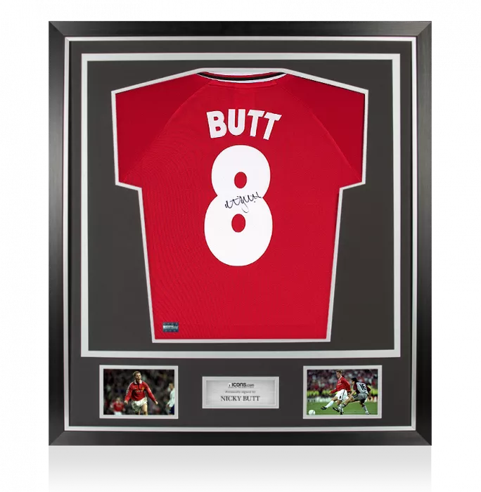Icons Nicky Butt Back Signed Manchester United 1999 Home Shirt In Classic Frame