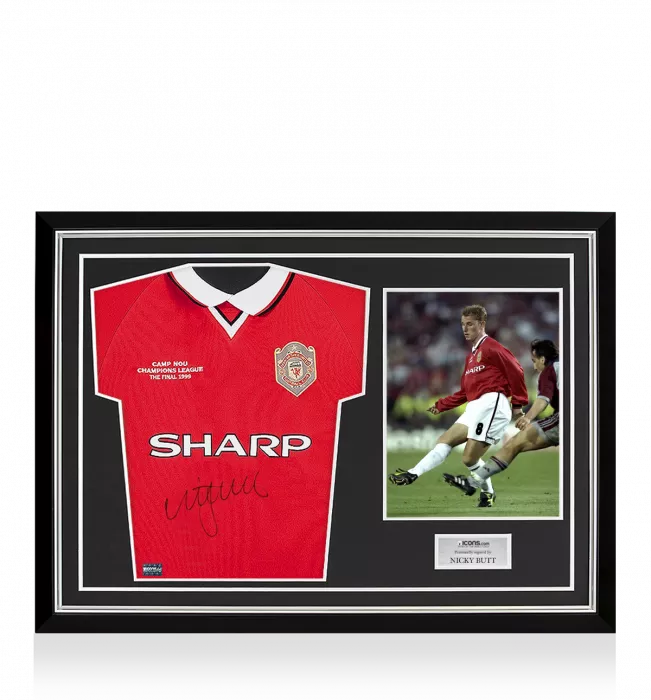 Icons Nicky Butt Front Signed Manchester United 1999 Home Shirt Home Shirt In Hero Frame: Option 1