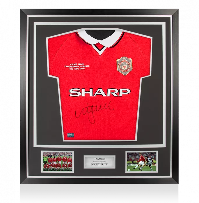 icons Nicky Butt Front Signed Manchester United 1999 Home Shirt In Classic Frame