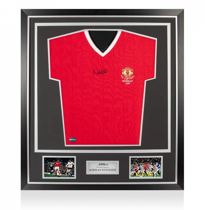 Icons Norman Whiteside Front Signed Manchester United Home Shirt In Classic Frame: 1983 FA Cup Final Special Edition
