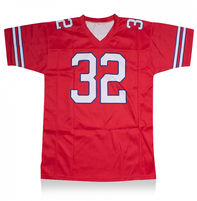 Icons OJ Simpson Back Signed Red And White American Football Jersey: "The Juice Is Loose" Edition