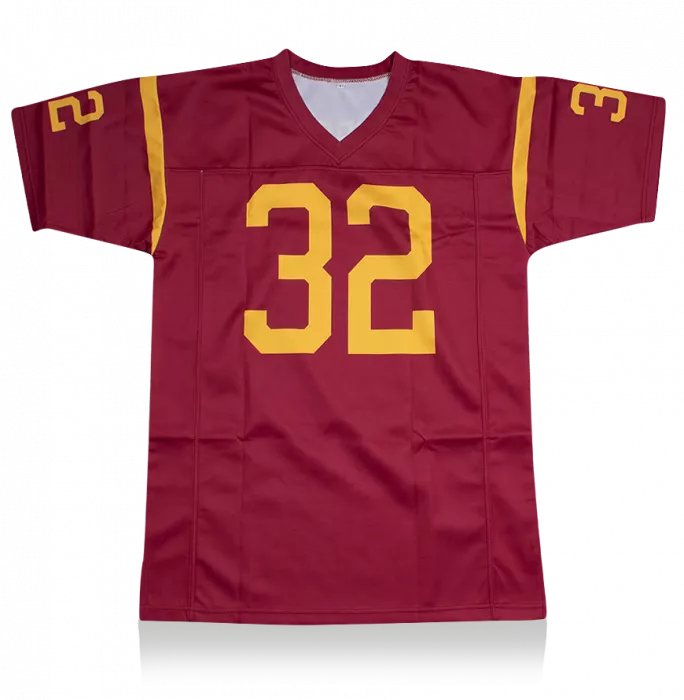 Icons OJ Simpson Back Signed Red And Yellow American Football Jersey: "Heisman '68" Edition