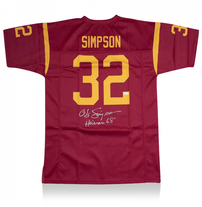 icons OJ Simpson Back Signed Red and Yellow American Football Jersey: "Heisman '68" Edition