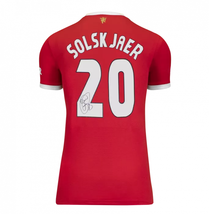 Icons Ole Gunnar Solskjaer Back Signed Manchester United 2021-22 Home Shirt In Deluxe Packaging