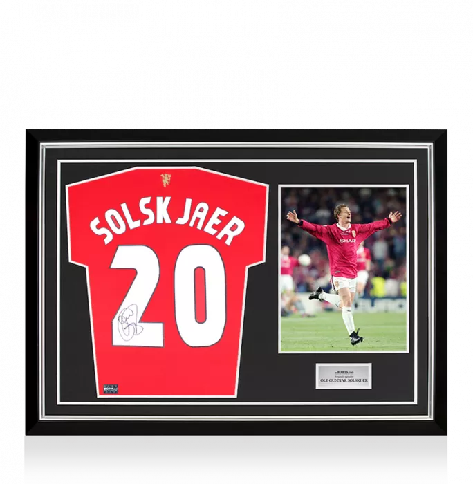 icons Ole Gunnar Solskjaer Back Signed Manchester United 2021-22 Home Shirt In Hero Frame: Option 1