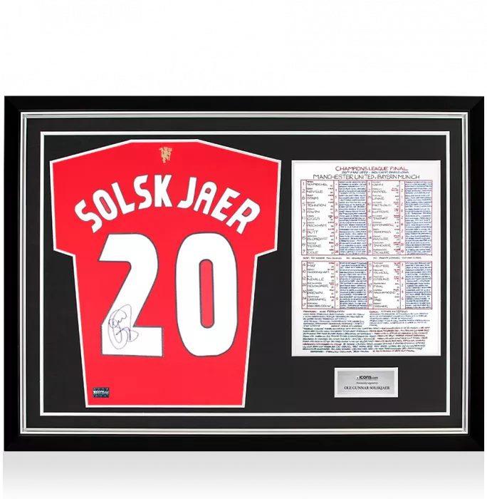 icons Ole Gunnar Solskjaer Back Signed Manchester United 2021-22 Home Shirt In Commentary Chart Frame