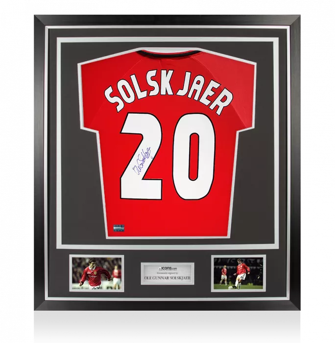 icons Ole Gunnar Solskjaer Back Signed Manchester United 1999 Home Shirt In Classic Frame