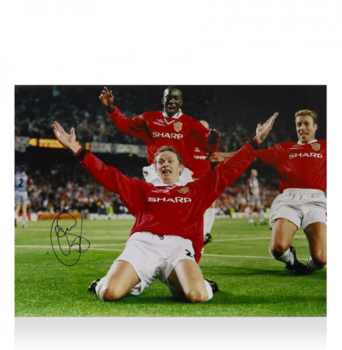 icons Ole Gunnar Solskjaer Signed Manchester United Photo: 1999 UEFA Champions League Final Celebration