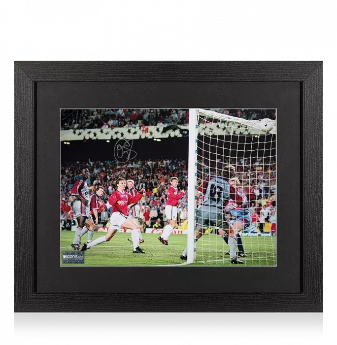 icons Ole Gunnar Solskjaer Signed Manchester United Photo In Black Wooden Frame: 1999 UEFA Champions League Final Goal