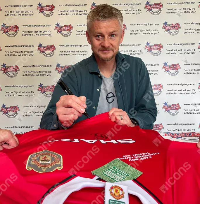Icons Ole Gunnar Solskjaer & Teddy Sheringham Dual Front Signed Manchester United 1999 UCL Final Shirt In Classic Frame