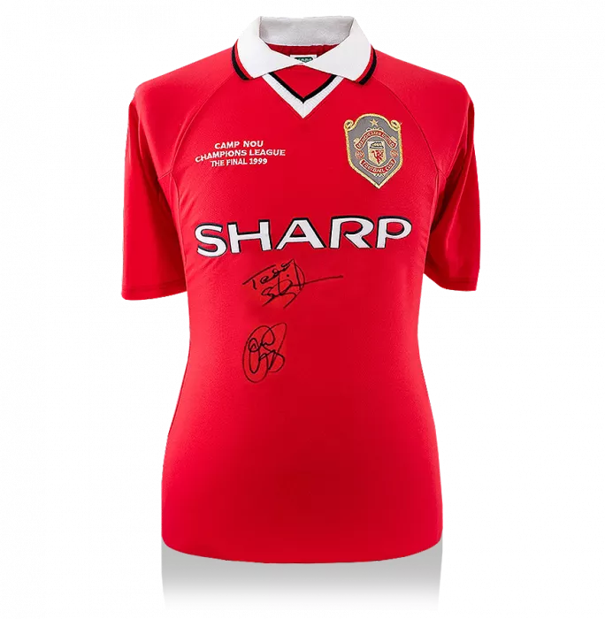 Icons Ole Gunnar Solskjaer & Teddy Sheringham Front Signed Manchester United 1999 Home Shirt