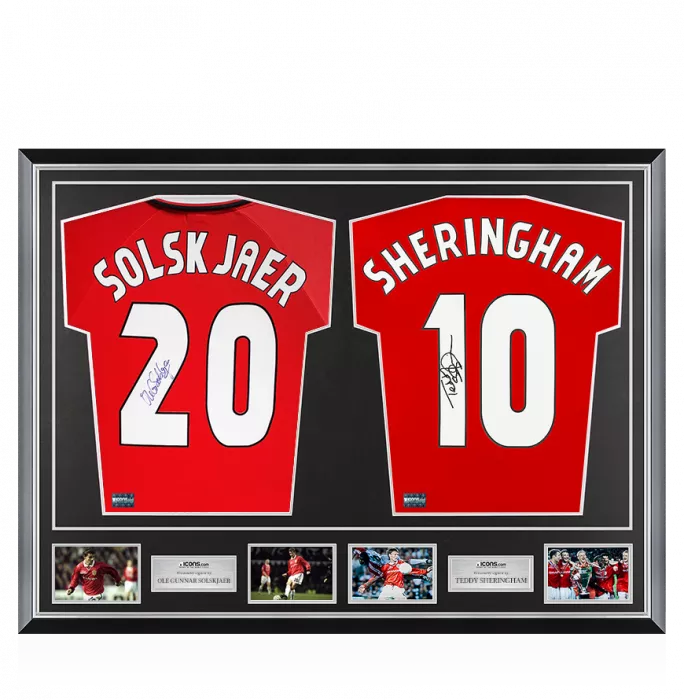 icons Ole Gunnar Solskjaer & Teddy Sheringham Signed Manchester United Shirts In Classic Dual Frame