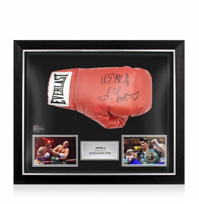 Icons Oleksandr Usyk Signed Red Everlast Boxing Glove In Bubble Frame: Option 1