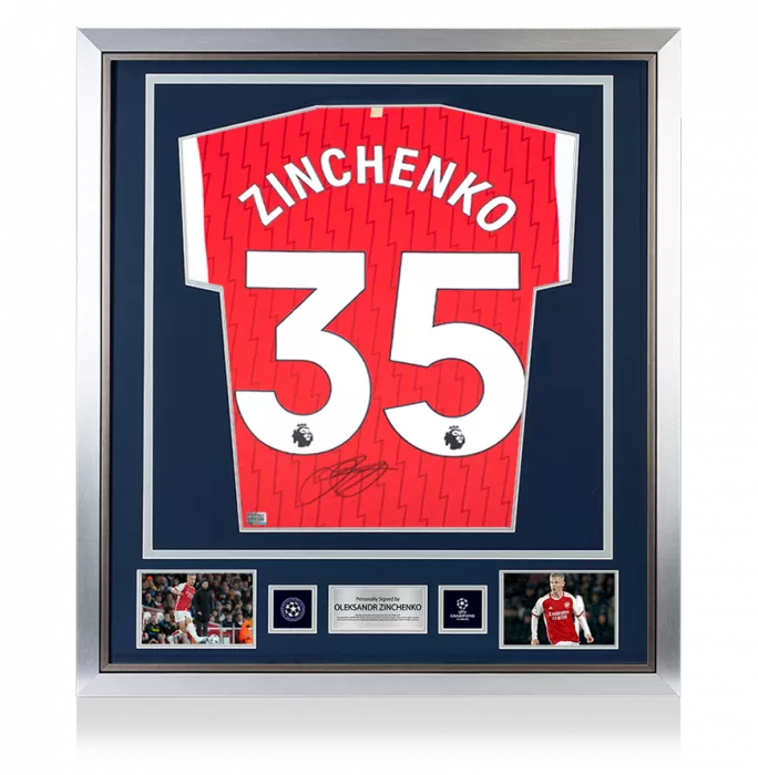 icons Oleksandr Zinchenko Official UEFA Champions League Back Signed and Framed Arsenal 2023-24 Home Shirt