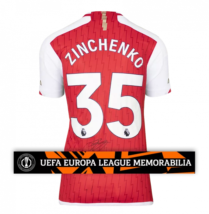 icons Oleksandr Zinchenko Official UEFA Europa League Back Signed Arsenal 2023-24 Home Shirt
