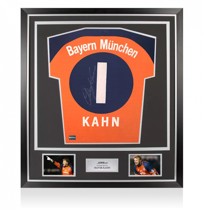 icons Oliver Kahn Back Signed FC Bayern Munich 2000-01 Goalkeeper Shirt In Classic Frame
