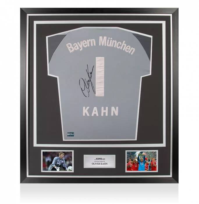 icons Oliver Kahn Back Signed FC Bayern Munich 2001-02 Goalkeeper Shirt In Classic Frame