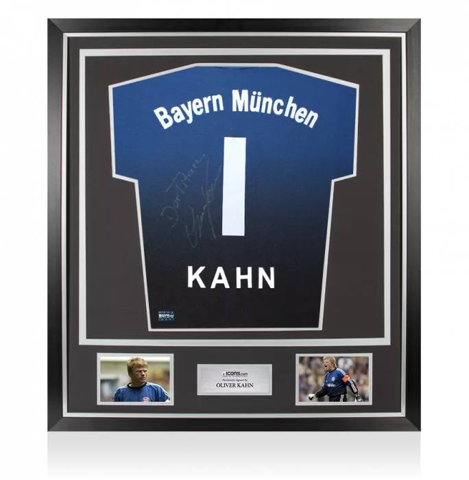icons Oliver Kahn Back Signed FC Bayern Munich 2002-03 Goalkeeper Shirt - Der Titan Inscription In Classic Frame