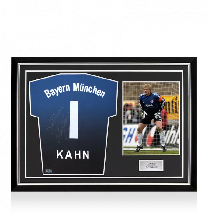 icons Oliver Kahn Back Signed FC Bayern Munich 2002-03 Goalkeeper Shirt - Der Titan Inscription In Hero Frame: Option 1