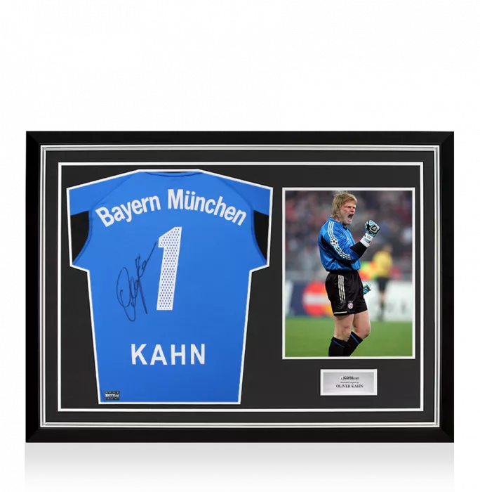 icons Oliver Kahn Back Signed FC Bayern Munich 2004-05 Goalkeeper Shirt In Hero Frame: Option 1