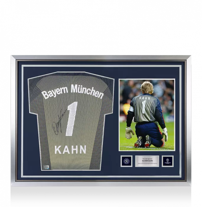 Icons Oliver Kahn Official UEFA Champions League Back Signed And Hero Framed FC Bayern Munich 2003-04 Goalkeeper Shirt