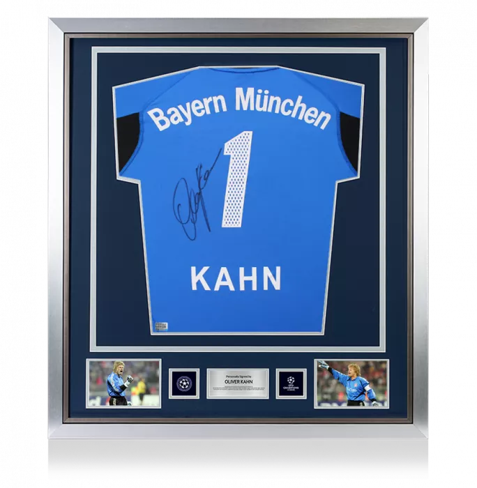 Icons Oliver Kahn Official UEFA Champions League Back Signed And Framed FC Bayern Munich 2004-05 Goalkeeper Shirt