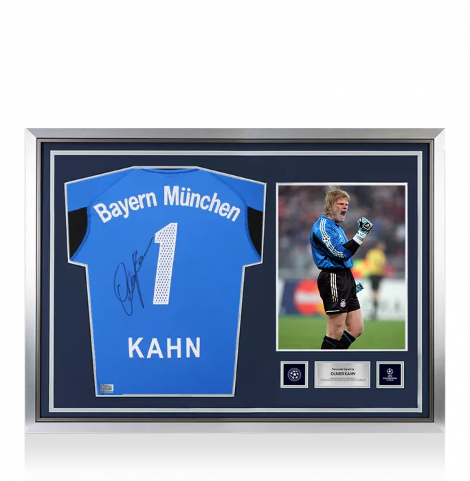 Icons Oliver Kahn Official UEFA Champions League Back Signed And Hero Framed FC Bayern Munich 2004-05 Goalkeeper Shirt