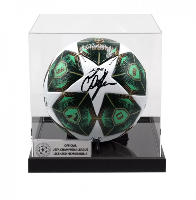 icons Oliver Kahn Official UEFA Champions League Signed Football In Acrylic Case