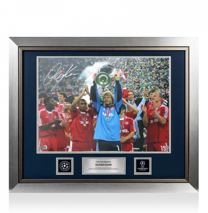 icons Oliver Kahn Official UEFA Champions League Signed and Framed FC Bayern Munich Photo: UEFA Champions League Winner