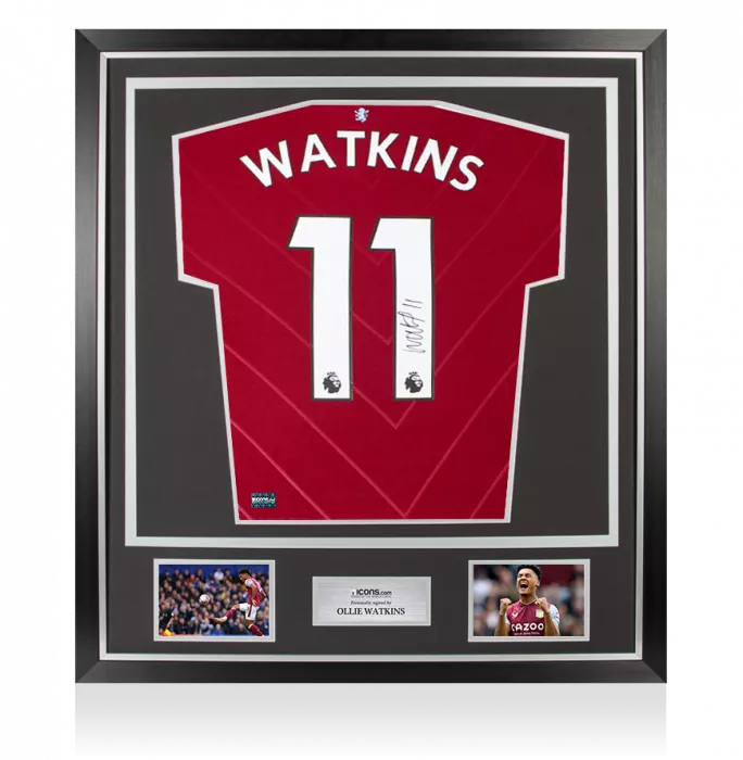 icons Ollie Watkins Back Signed Aston Villa 2022-23 Home Shirt In Classic Frame