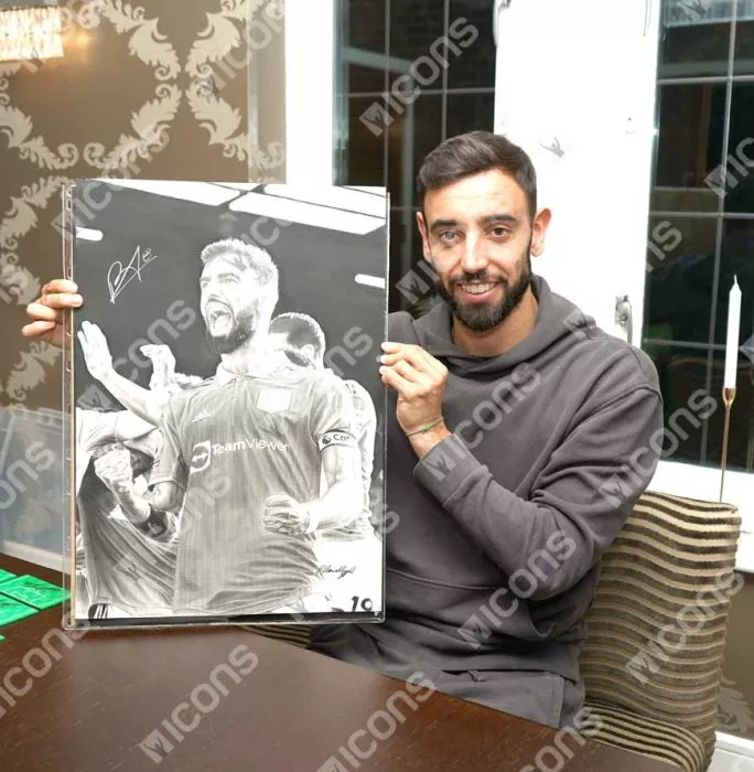 Icons Original Bruno Fernandes Signed And Premium Framed Tribute Artwork