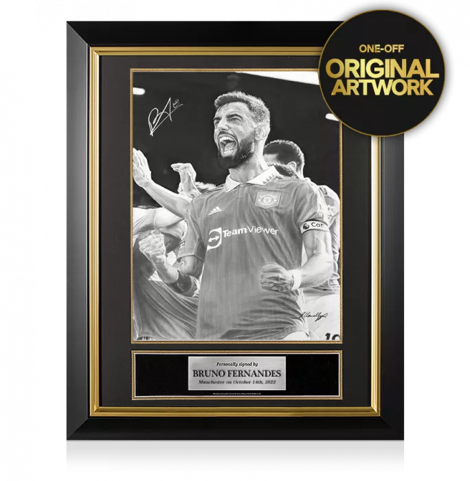 icons Original Bruno Fernandes Signed and Premium Framed Tribute Artwork