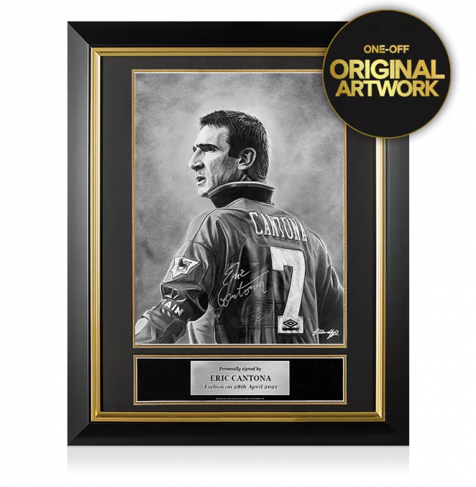 icons Original Eric Cantona Signed and Premium Framed Tribute Artwork: Manchester United Legend