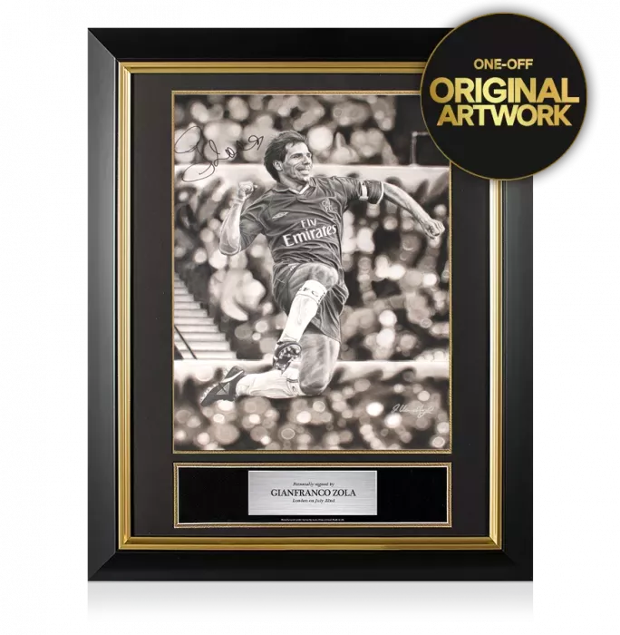 icons Original Gianfranco Zola Signed Tribute Artwork: Chelsea Legend