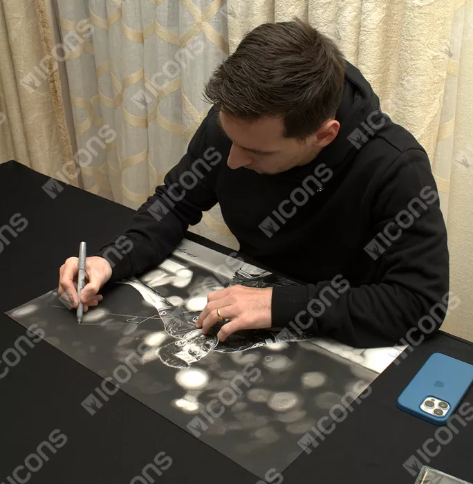 Icons Original Lionel Messi Official Signed And Premium Framed Tribute Artwork: UCL Goal Vs Manchester City