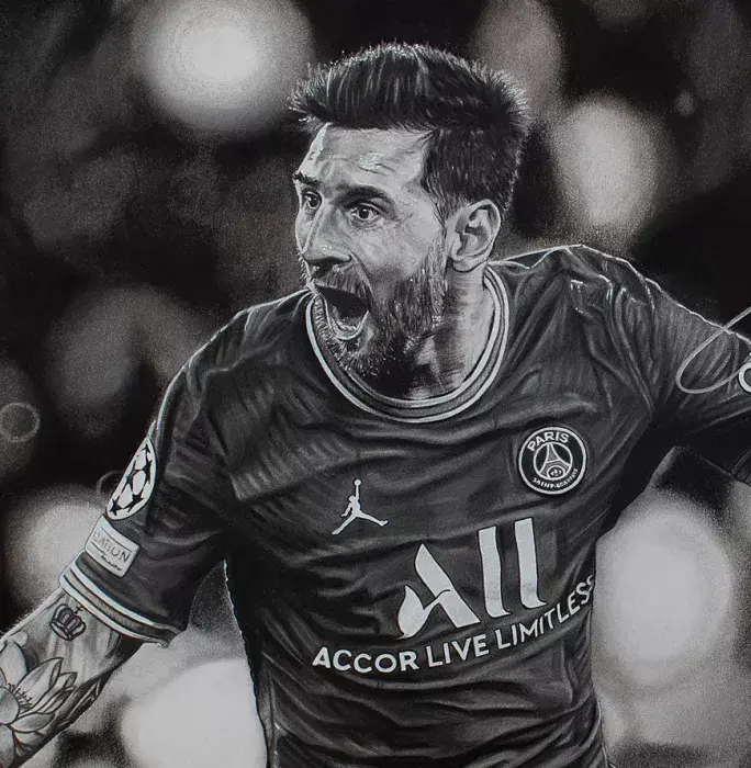 Icons Original Lionel Messi Official Signed And Premium Framed Tribute Artwork: UCL Goal Vs Manchester City