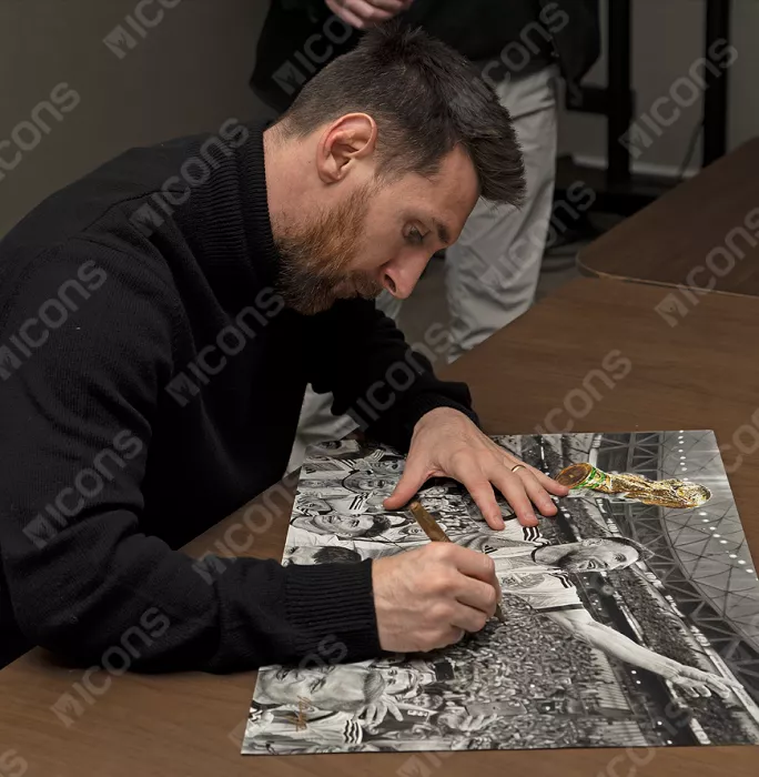 Icons Original Lionel Messi Official Signed And Premium Framed Tribute Artwork: 2022 FIFA World Cup Winner