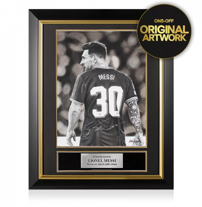 icons Original Lionel Messi Official Signed and Premium Framed Tribute Artwork: Parisian Icon