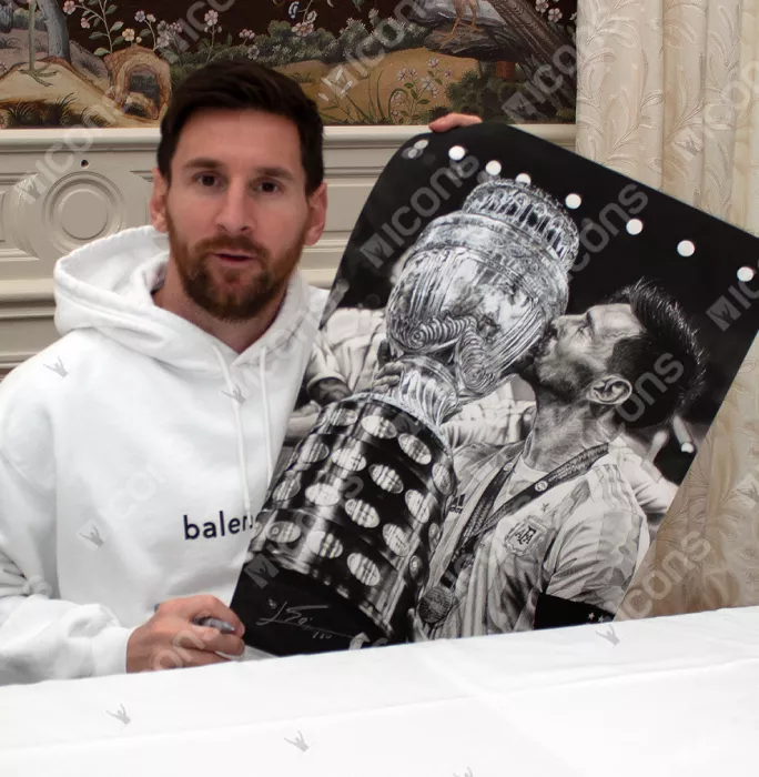 Icons Original Lionel Messi Official Signed And Premium Framed Tribute Artwork: 2021 Copa America Winner