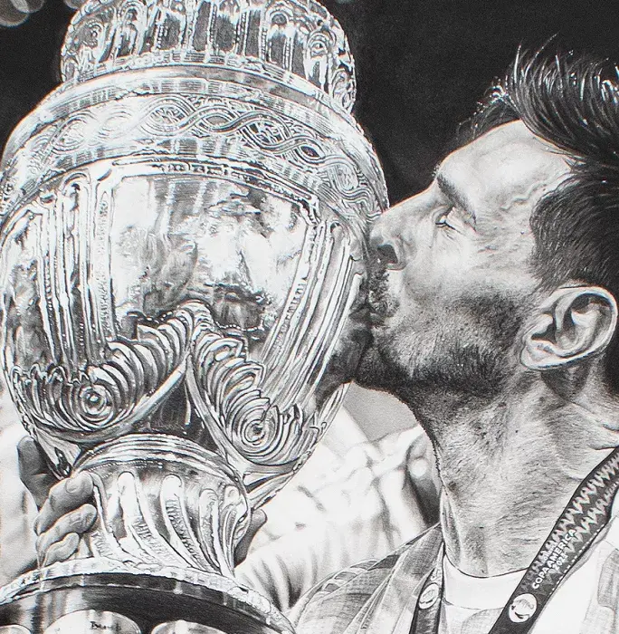 Icons Original Lionel Messi Official Signed And Premium Framed Tribute Artwork: 2021 Copa America Winner