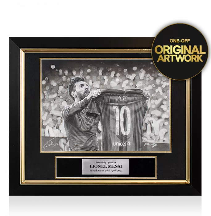 Icons Original Lionel Messi Official Signed And Premium Framed Tribute Artwork: Iconic Clasico Celebration