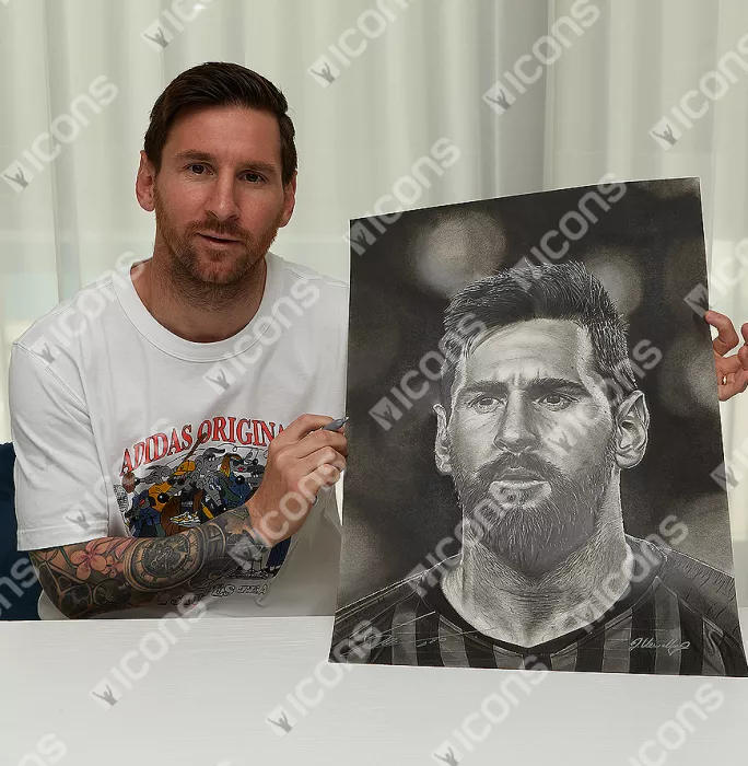 Icons Original Lionel Messi Official Signed And Premium Framed Tribute Artwork: Barca Legend
