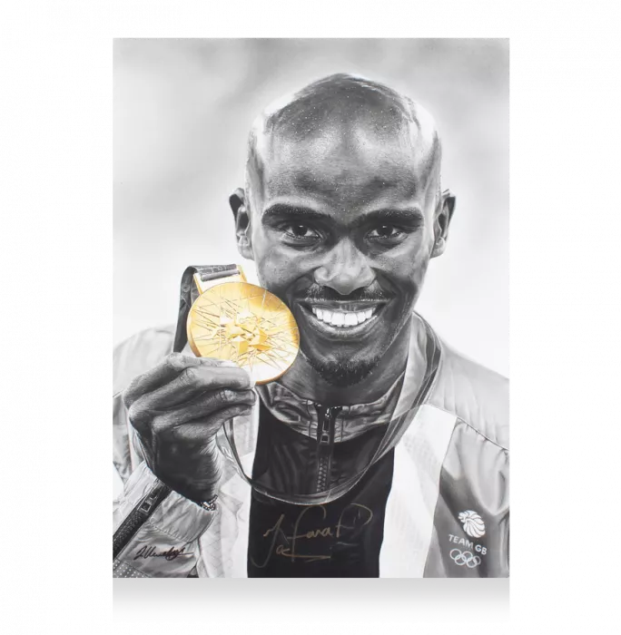 Icons Original Sir Mo Farah Signed And Premium Framed Tribute Artwork: Gold Medallist