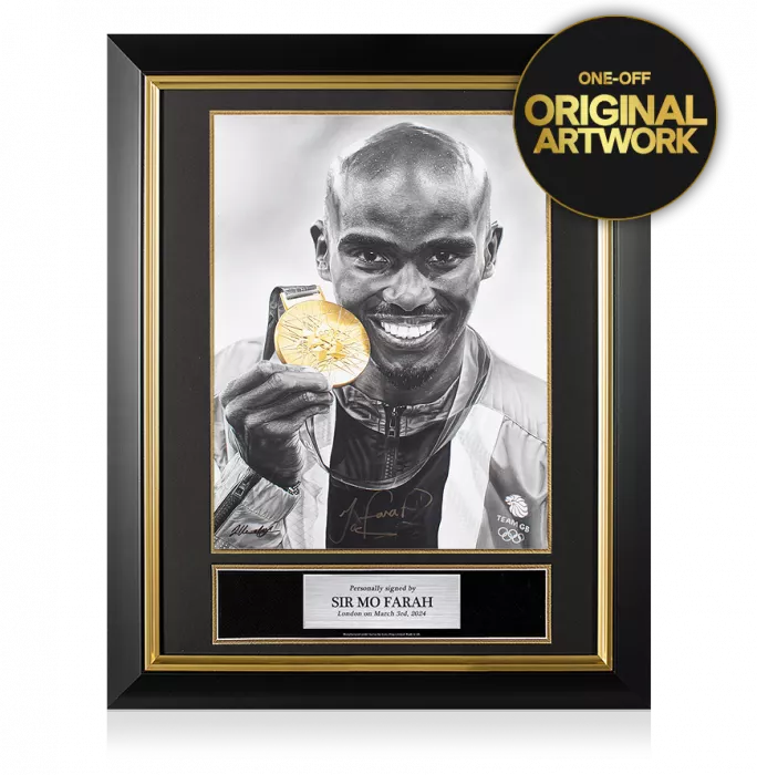 icons Original Sir Mo Farah Signed and Premium Framed Tribute Artwork: Gold Medallist