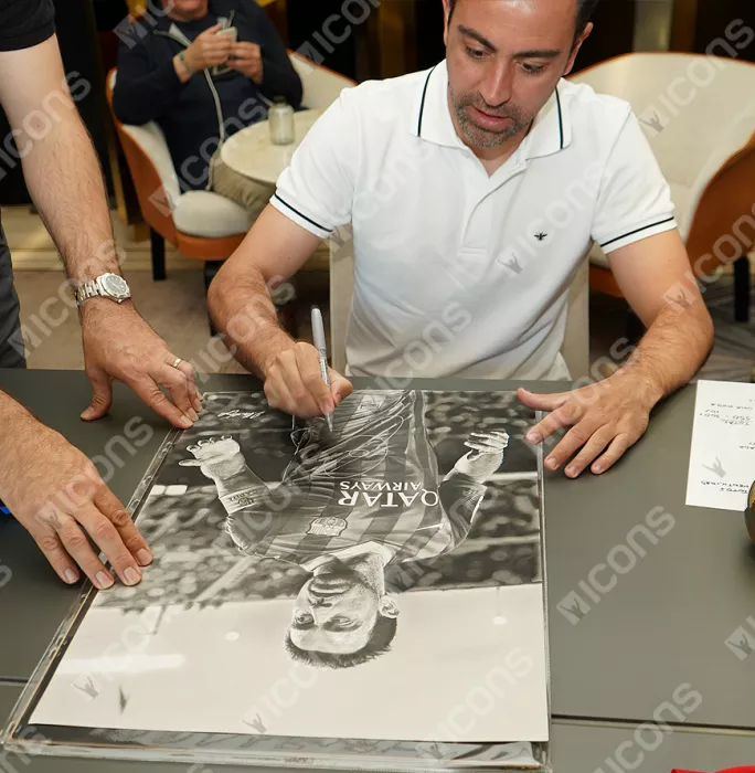 Icons Original Xavi Signed And Premium Framed FC Barcelona Tribute Artwork: Blaugrana Legend