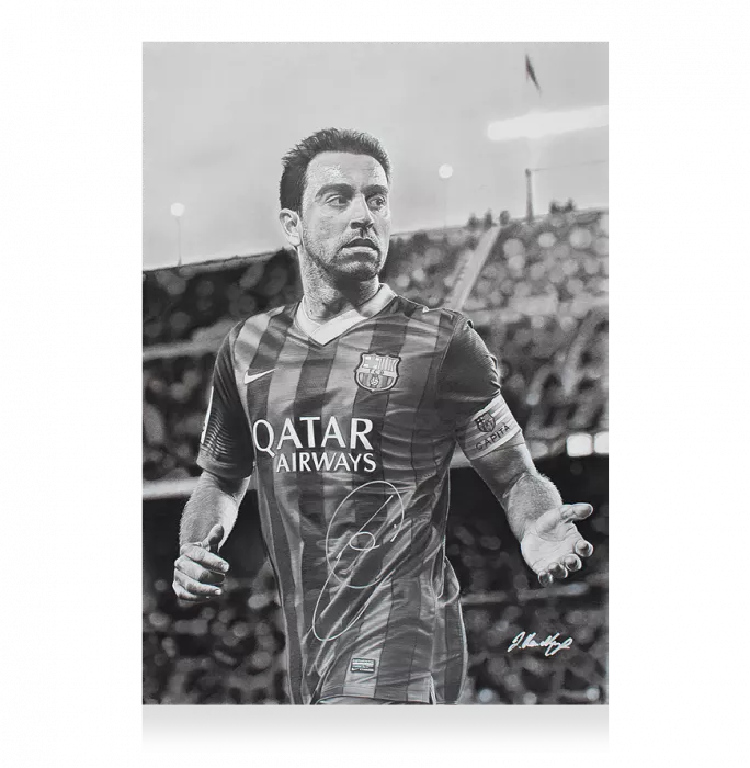 Icons Original Xavi Signed And Premium Framed FC Barcelona Tribute Artwork: Blaugrana Legend