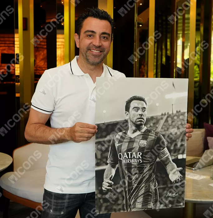 Icons Original Xavi Signed And Premium Framed FC Barcelona Tribute Artwork: Blaugrana Legend